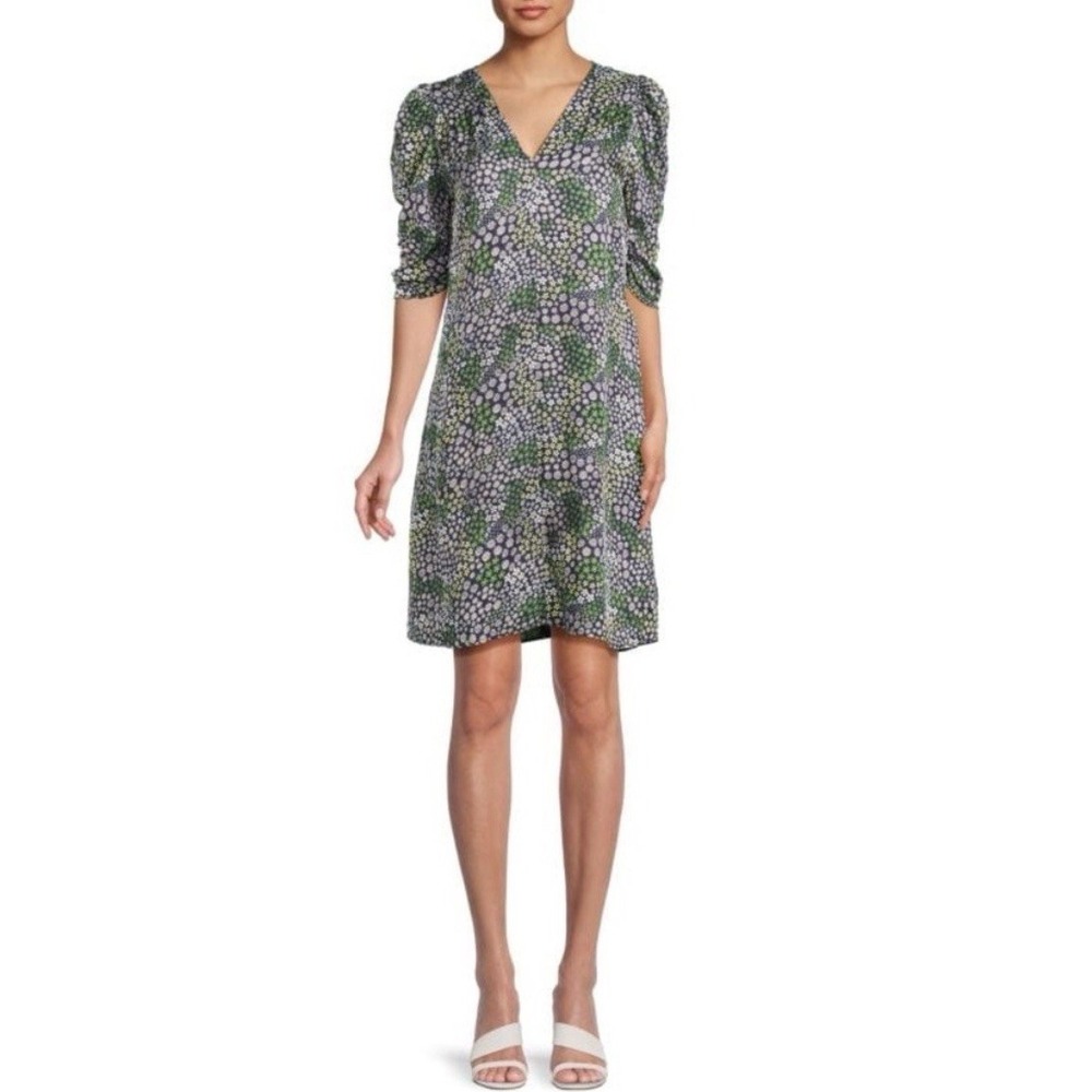 See By Chloe Floral V Neck Puff Sleeve Mini Dress Size 42 Multicolor